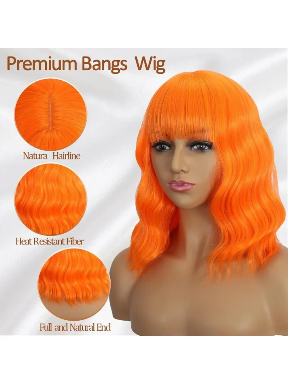Women's Pink 14 Inch Heat Resistant Synthetic Short Wavy Bob Wigs Bangs
